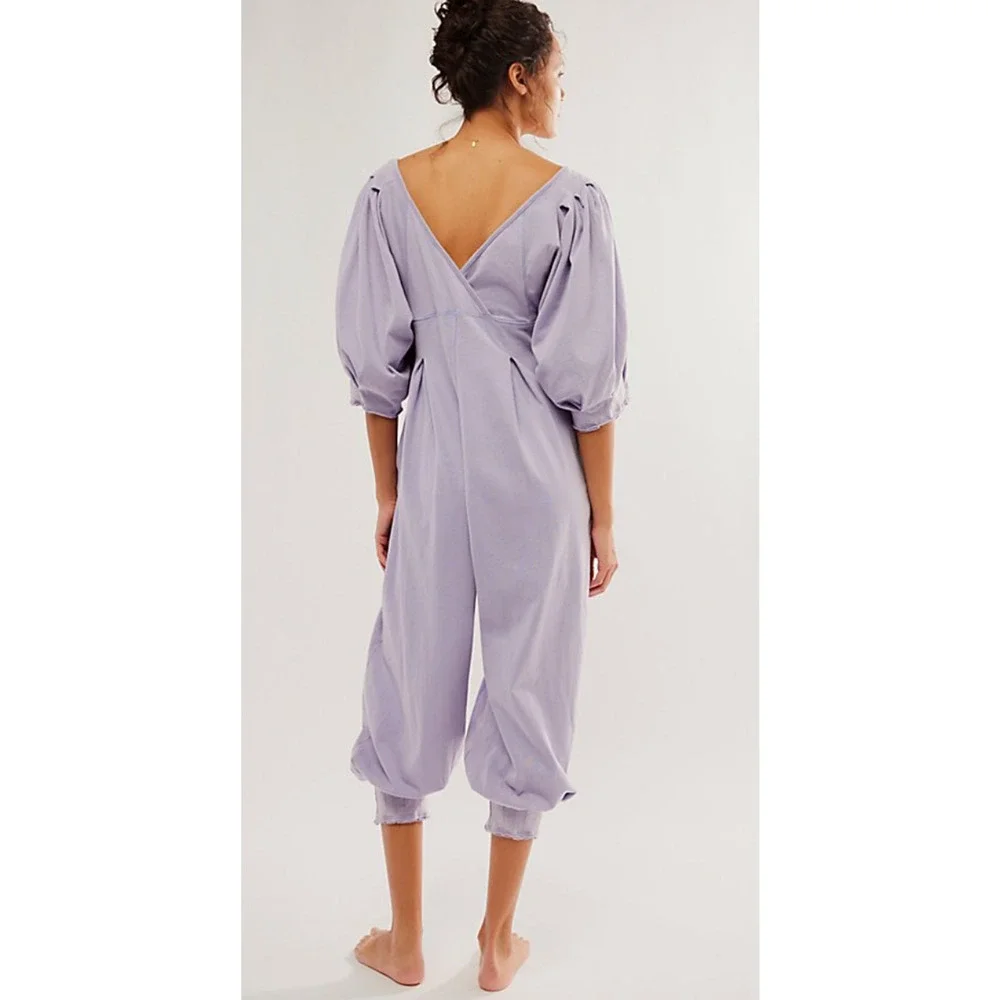 NEW FREE PEOPLE INTIMATELY PURPLE LOTTA LOVE ROMPER ONE PIECE JUMPSUIT SZ L